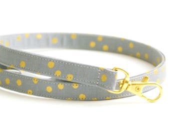 Gray and Metallic Gold Dots Skinny Lanyard - Thin Lanyard - 1/2 Inch Key Lanyard - Cute Long Key Strap - Teacher Lanyard - 15.5-19.5 Inches
