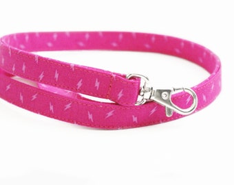 Bright Pink Fabric Lanyard - Lightning Bolts - 1/2 Inch Wide - 15.5-19.5 In. Cute Key ID Strap - Teacher Skinny Lanyard - Optional Breakaway