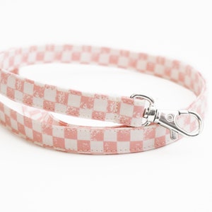 Pink Checkerboard Lanyard - 1/2 Inch Wide - 15.5-19.5 Inch Cute Key ID Strap - Teacher Lanyard - Breakaway Clasp Option - Long Neck Lanyard