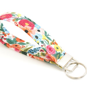 Bright Floral Key Fob - Rifle Paper Co - 5 Inch Key Ring - Cute Wristlet Key Chain - Short Lanyard - Keychain - Mother&#39;s Day Gift Under 10