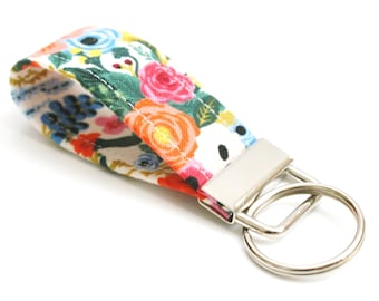 Mini Bright Floral Key Fob - Rifle Paper Co - 2.5 or 3.5 Inch Key Ring - Cute Short Key Chain - Finger Strap for Keys - Small Keychain