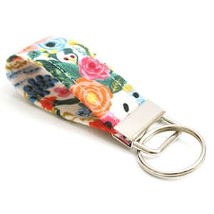 Mini Bright Floral Key Fob Rifle Paper Co 2.5 or 3.5 Inch Key Ring Cute Short Key Chain Finger Strap for Keys Small Keychain image 1