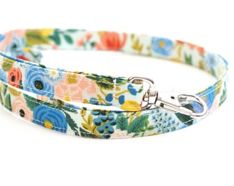 Cute Skinny Lanyard - Bright Floral on Blue - Rifle Paper Co Fabric - Long Key Lanyard - 15.5-19.5 Inch Long ID Strap - Teacher - 1/2 Inch