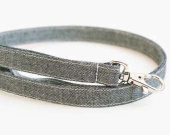 Black Chambray Skinny Fabric Lanyard - Thin Lanyard - 1/2 Inch Wide Key Necklace - 15.5-19.5 Inch Long Key Strap - Teacher Lanyard