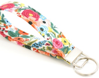 Bright Floral Key Fob - Rifle Paper Co - 5 Inch Key Ring - Cute Wristlet Key Chain - Short Lanyard - Keychain - Mother's Day Gift Under 10