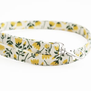 Yellow Scandi Floral Lanyard on Cream - Teacher Lanyard - Cute Long Key Lanyard - 1/2 Inch Wide - Cotton Fabric Lanyard - Optional Breakaway