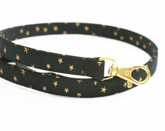 Gold Star Lanyard - Cotton Fabric Skinny Key Lanyard - 1/2 Inch Wide - Teacher Neck Lanyard - Cute ID Badge Strap - Optional Breakaway