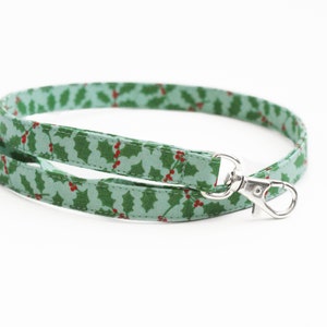 Fabric Neck Lanyard - Winter Holly Berries on Green - Teacher ID Key Strap - 15.5-19.5 Inch - Skinny 1/2 Inch Wide - Christmas Holiday