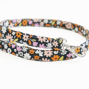 Floral Lanyard - Spring Flowers on Navy - Skinny Fabric ID Strap - 15.5-19.5 Inch - Teacher ID or Key Lanyard - Optional Breakaway - 1/2 In.