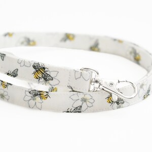 Bee Lanyard - Bees, Floral on Cream - Teacher - 15.5-19.5 In. - Cute Neck Lanyard - Long Fabric ID Badge Strap - Optional Breakaway - Skinny