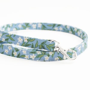 Rifle Paper Co Lanyard - Soft Blue Floral Fabric - Skinny Long Key Strap - 1/2 Inch - Cute School ID Badge Lanyard - Optional Breakaway