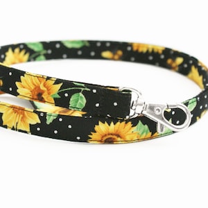 Sunflower Lanyard - Skinny Fabric Key Lanyard - 1/2&quot; Wide - Neck Lanyard - Cute ID Badge Strap - Optional Breakaway - Long Lanyard Keychain