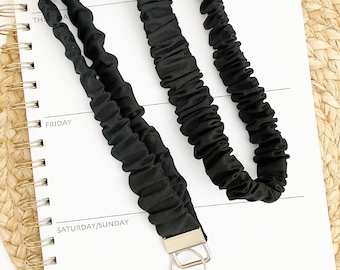 Black Scrunchie Lanyard with Optional Breakaway - 16, 18, or 20 Inch Stretchy ID Strap for Teachers - 1 Inch Wide