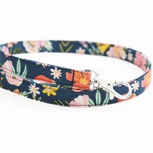 Teacher Lanyard - Scattered Flowers on Navy - Cute Long Key Lanyard - 1/2 Inch Wide Skinny Lanyard - Teacher - Cotton Fabric Lanyard
