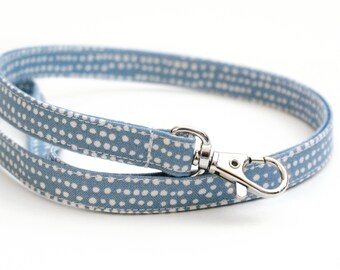 Denim Blue Fabric Lanyard - Long Key Lanyard - 15.5-19.5 Inch Skinny ID Strap - Teacher Lanyard - Cute Dotted Lanyard - Fall