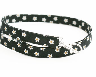 Daisy Lanyard - Skinny Black Floral Fabric Lanyard for Keys - Cute ID Badge Lanyard for Teachers - 15.5-19.5 Inch Long Drop - Neck Lanyard