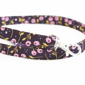 Fabric Badge Lanyard - Pink Berries on Dark Purple - Cute Skinny Strap for ID, Keys - School Teachers - 15.5-19.5 Inch - Long Neck Lanyard