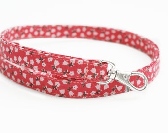 Pink Floral Lanyard - Skinny Fabric Key Lanyard - Cute ID Badge Strap - 15.5-19.5 Inch Long Drop - Teacher Neck Lanyard - Optional Breakaway