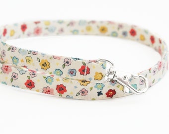 Long Fabric Lanyard - Ditsy Spring Floral on Cream - Teacher Lanyard - Skinny ID Badge Lanyard - 15.5-19.5 Inch Length - Cute Neck Lanyard