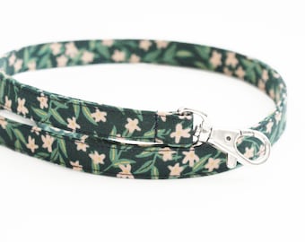 Rifle Paper Co Lanyard - Light Pink Floral on Dark Green - Skinny Long Key Strap - 1/2 Inch - Cute School ID Lanyard - Breakaway Option