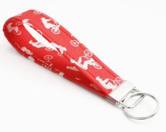 BMX Key Fob - Bikes on Red - 5 Inch Key Ring - Short Key Chain - Cute Wristlet Lanyard - Keychain for Women - BMX Mom Gift - Bike Rider