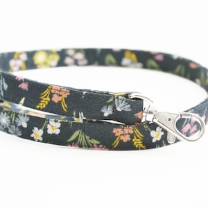 Teacher Lanyard - Spring Flowers on Navy - Cute Long Key Lanyard - 1/2 Inch Wide Skinny Lanyard for Women - Teacher - Cotton Fabric Lanyard