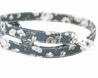 Floral Lanyard - Dark Gray Fabric Lanyard - Skinny Key Lanyard - ID Strap - 19.5 Inch Long Drop - Teacher Lanyard - Cute ID Badge Lanyard