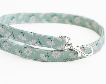 Long Fabric Lanyard for Keys - Soft Blue Daisy Floral - Cute ID Badge Strap for Teachers - 15.5-19.5 Inch Long Drop - Skinny Neck Lanyard