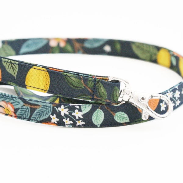 Navy Citrus and Floral Lanyard - Rifle Paper Co - Long Neck Lanyard - 15.5-19.5 In. - Fabric Teacher Lanyard - 1/2 Inch - Optional Breakaway