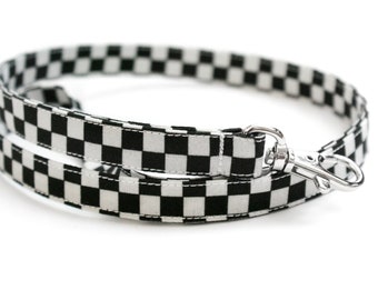 Black and White Checkerboard Skinny Fabric Lanyard - 1/2 Inch Wide - 15.5-19.5 Inch Cute Key ID Strap - Teacher Lanyard - Optional Breakaway