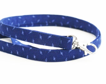 Lightning Bolts Lanyard - Deep Royal Blue Fabric - 1/2 Inch Width - 15.5-19.5 Inch Cute Key ID Strap - Teacher Lanyard - Optional Breakaway