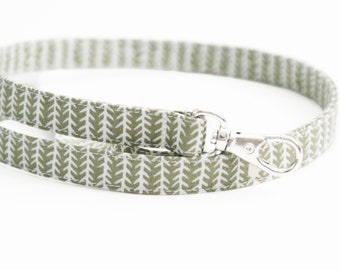 Sage Green Stripe Neck Lanyard for Keys - Teacher Badge Skinny Strap - Cotton Fabric - 15.5-29.5 In. Long - 1/2 Inch Wide - Fall Olive