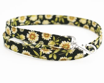 Sunflower Lanyard on Black - Skinny Fabric Key Lanyard - Teacher Neck Lanyard - Cute ID Badge Strap - Long - Optional Breakaway Clasp