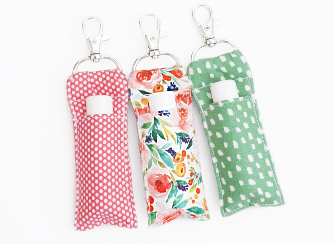Fabric Lip Balm Holder Pink Dot Watercolor Floral Green Etsy