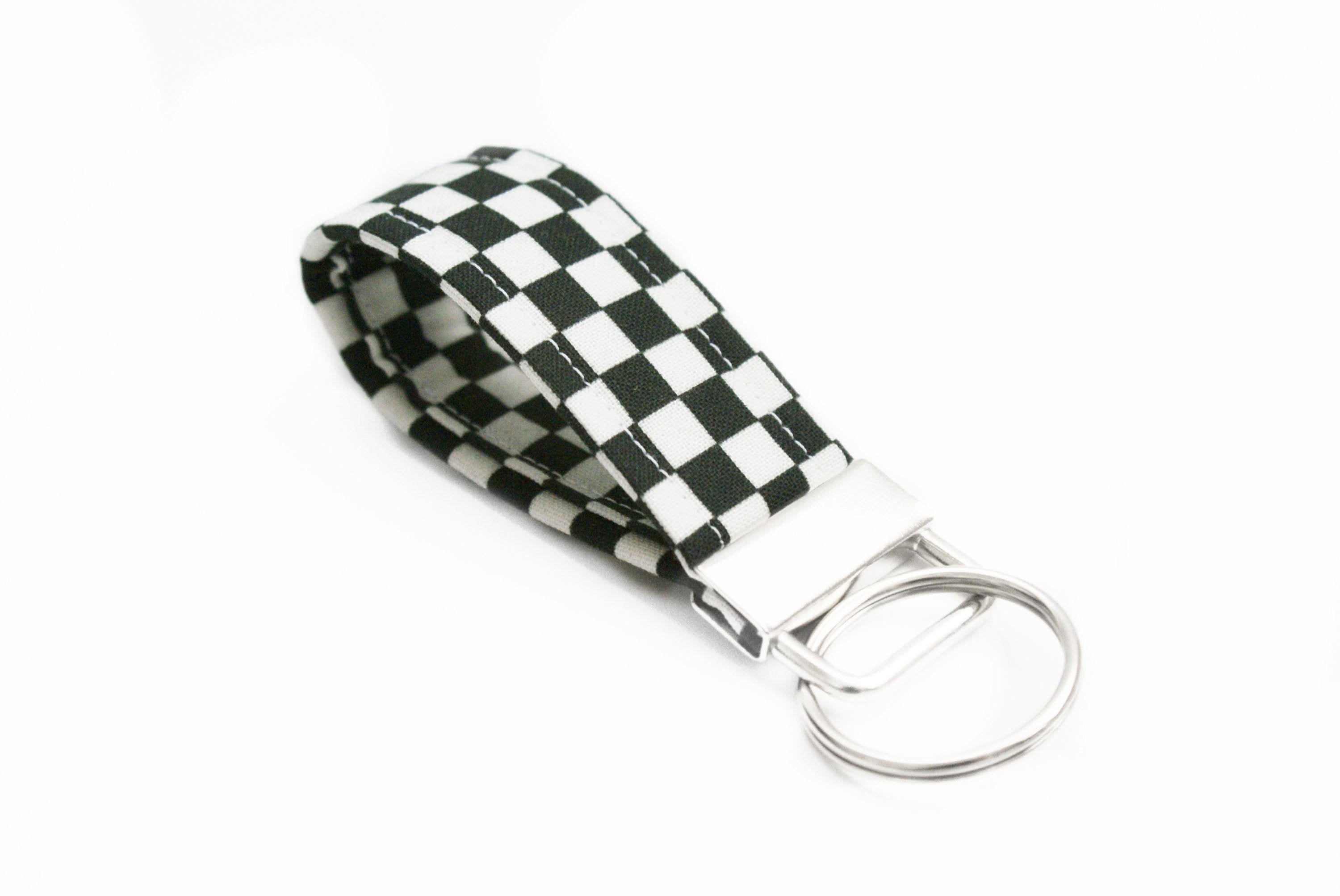 White Checkered Keychain