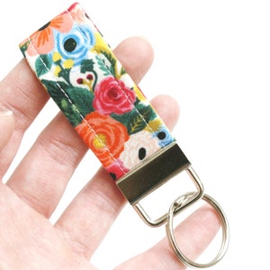 Mini Bright Floral Key Fob Rifle Paper Co 2.5 or 3.5 Inch Key Ring Cute Short Key Chain Finger Strap for Keys Small Keychain image 3