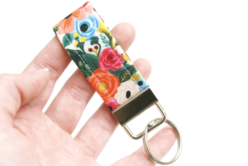 Mini Bright Floral Key Fob Rifle Paper Co 2.5 or 3.5 Inch Key Ring Cute Short Key Chain Finger Strap for Keys Small Keychain image 3
