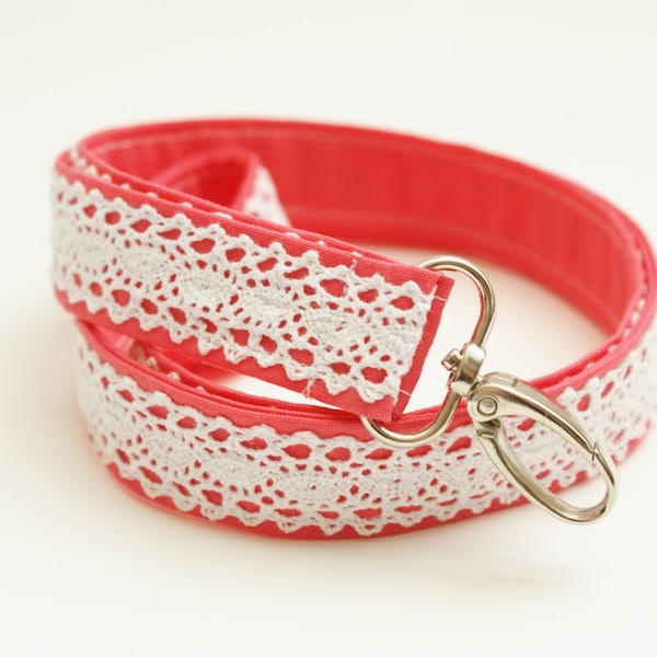 Chic Coral and Lace Fabric Lanyard - 1 Inch Wide Cute Key Lanyard - ID Badge Holder - Key Strap - Teacher Lanyard - Key Leash - Lace Lanyard