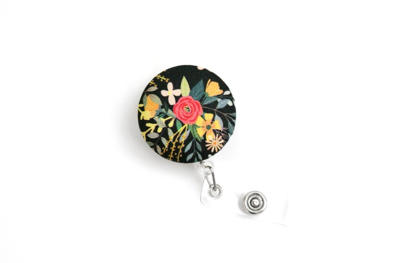 Monogrammed Coral Floral Badge Reel Retractable for ID or Key Card