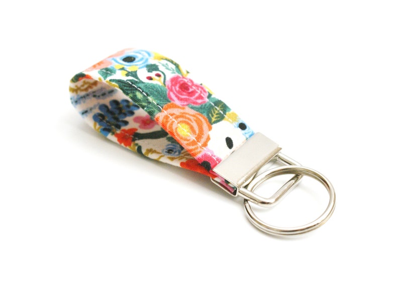 Mini Bright Floral Key Fob Rifle Paper Co 2.5 or 3.5 Inch Key Ring Cute Short Key Chain Finger Strap for Keys Small Keychain image 1