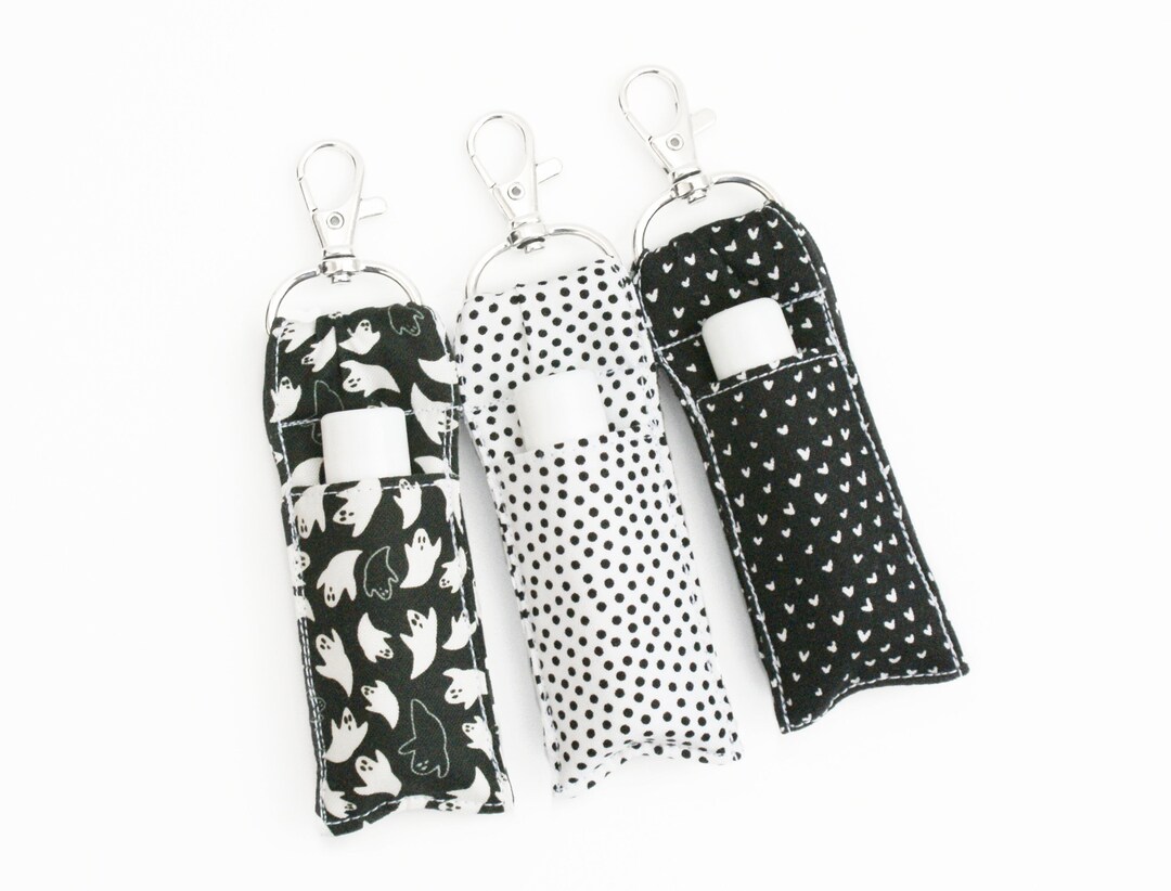 Fabric Lip Balm Holder Ghosts, White Polka Dot, Tiny Hearts Cute Black
