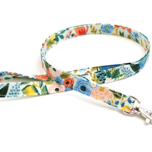 Cute Skinny Lanyard Bright Floral on Blue Rifle Paper Co Fabric Long Key Lanyard 15.5-19.5 Inch Long ID Strap Teacher 1/2 Inch image 3