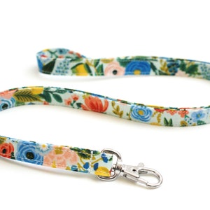 Cute Skinny Lanyard Bright Floral on Blue Rifle Paper Co Fabric Long Key Lanyard 15.5-19.5 Inch Long ID Strap Teacher 1/2 Inch image 2