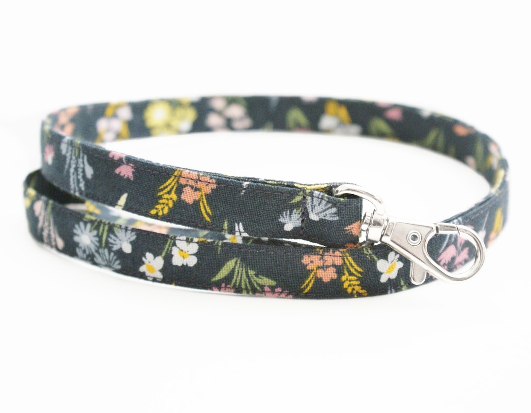 Teacher Lanyard - Spring Flowers on Navy - Cute Long Key Lanyard - 1/2 ...