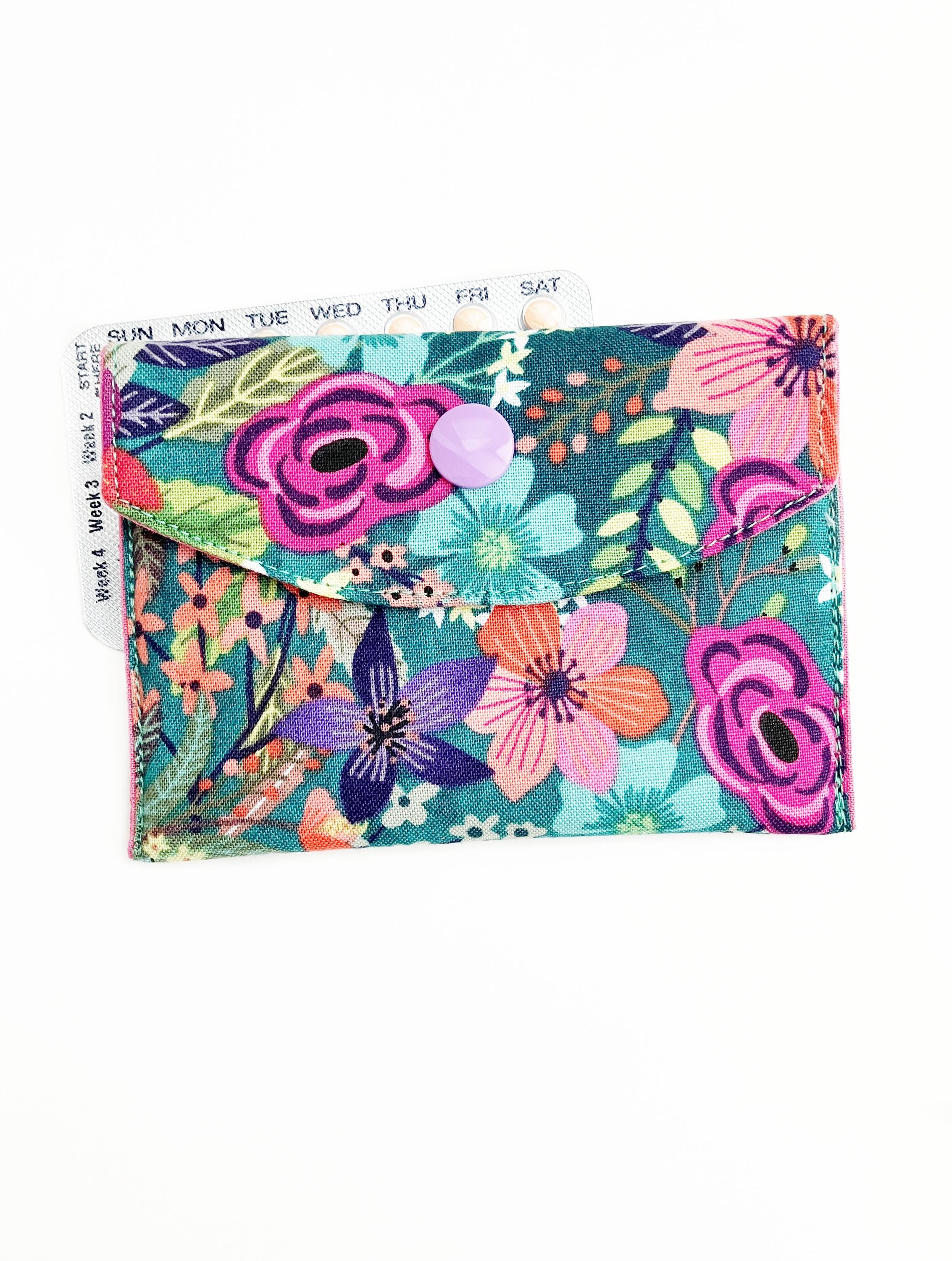 Turquoise Birth Control Fabric Coin Purse - Turquoise Floral - 3x4 Inch Small Snap Wallet ...