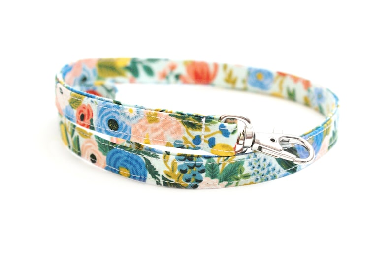 Cute Skinny Lanyard Bright Floral on Blue Rifle Paper Co Fabric Long Key Lanyard 15.5-19.5 Inch Long ID Strap Teacher 1/2 Inch image 1