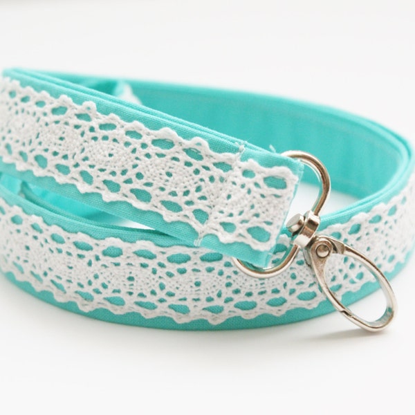 Turquoise and Lace Fabric Lanyard - 1 Inch Wide Cute Key Lanyard - ID Badge Holder - Key Strap - Teacher Lanyard - Key Leash - Lace Lanyard