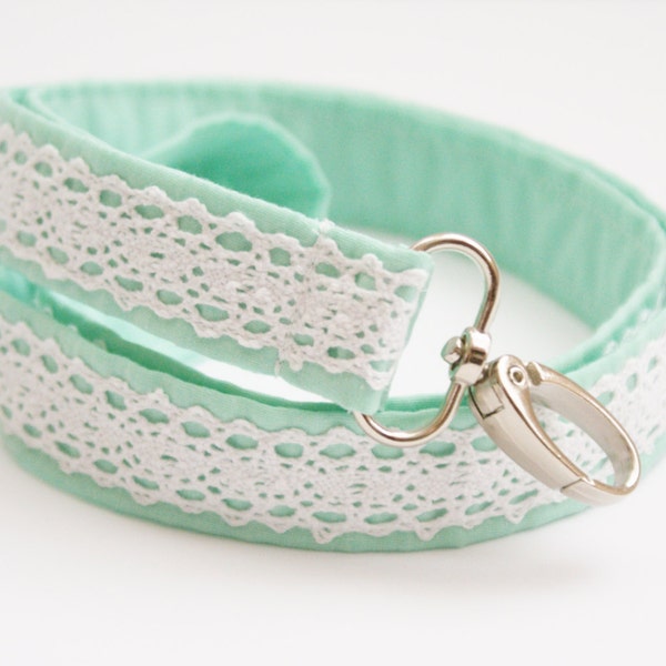 Chic Mint and Lace Fabric Lanyard - 1 Inch Wide Cute Key Lanyard - ID Badge Holder - Key Strap - Teacher Lanyard - Key Leash - Lace Lanyard