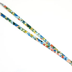 Cute Skinny Lanyard Bright Floral on Blue Rifle Paper Co Fabric Long Key Lanyard 15.5-19.5 Inch Long ID Strap Teacher 1/2 Inch image 4