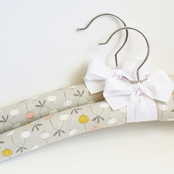 Set of 2 Padded Hangers - Clothes Hangers - Gray, White, Coral, Mustard Yellow Floral - Bridal Hanger, Bridesmaids, Nursery Decor - Set of 2